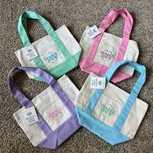 Trader Joe’s Mini Canvas Tote Bag Set - Pink, Purple, Green, Blue